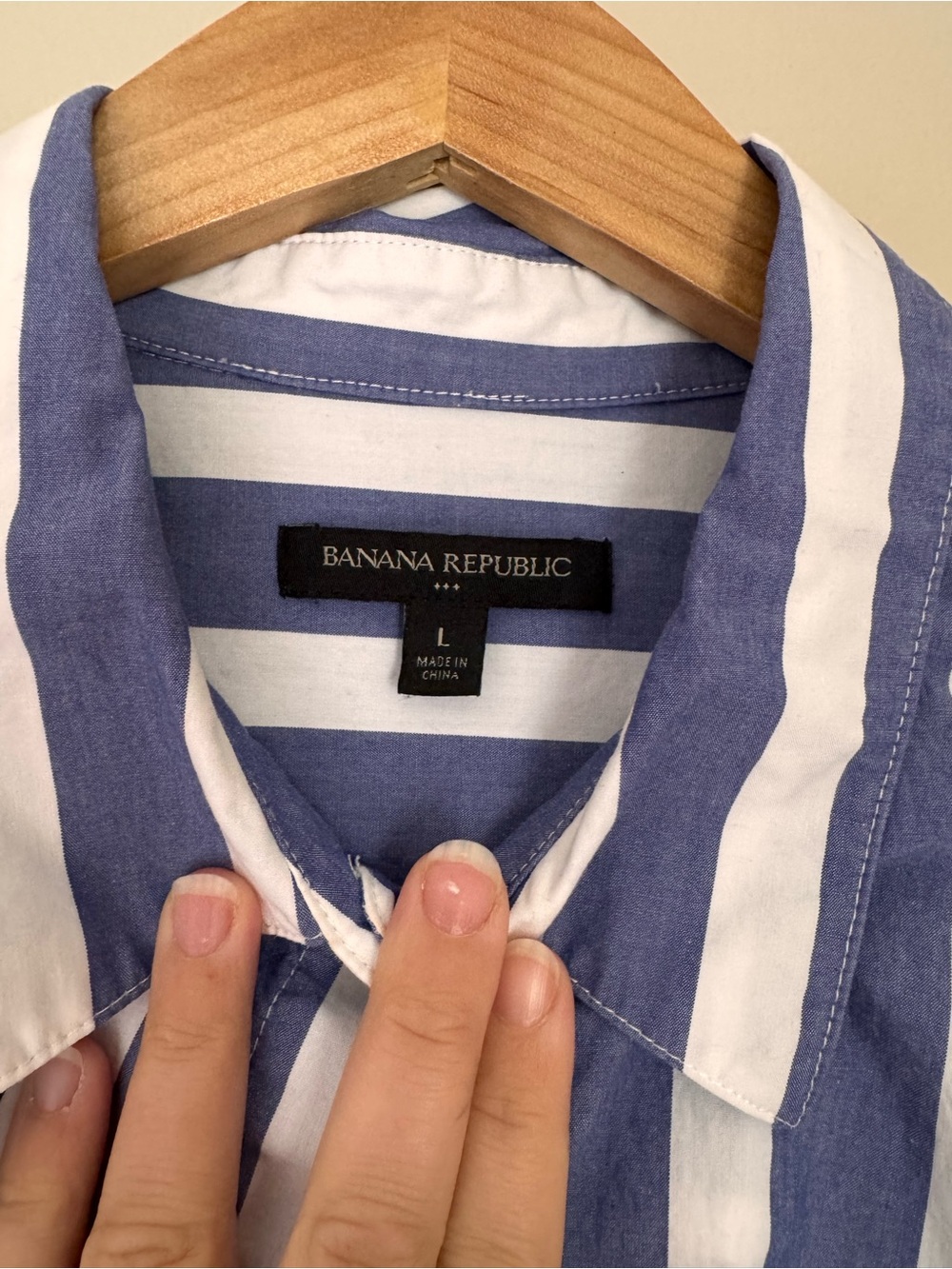 Banana republic blue & white striped cotton button down dress size L - Picture 2 of 5
